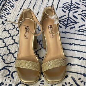 IDIFU Women's Gold Glitter Block Heel Sandals